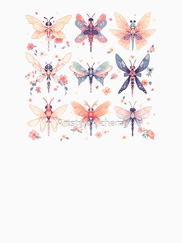 Cartoon Dragonflies - Cute Adorable Insect Aesthetic Flower Pattern by ArtstyleAlchemy