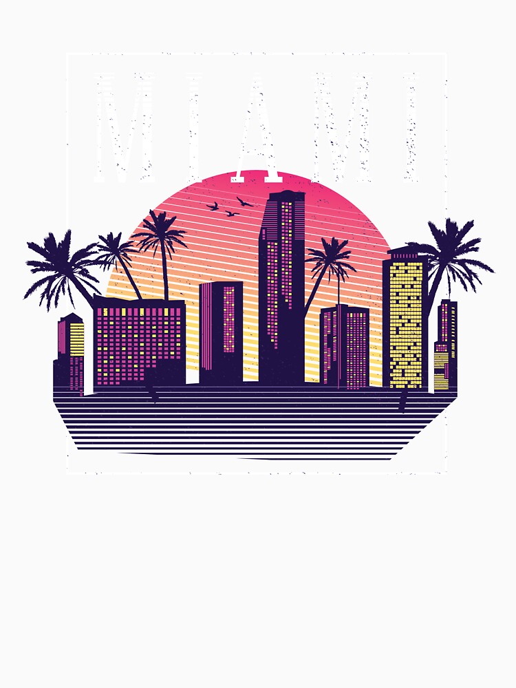 Miami Cityscape Skyscrapers Sunset - 80s Retro Nostalgia by AaaleXX
