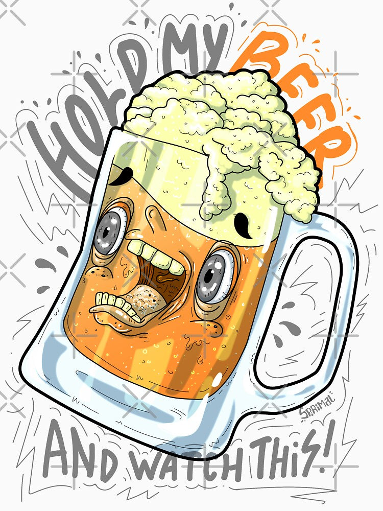 Hold my beer and watch this funny beer lover vector graphic by SPIRIMAL