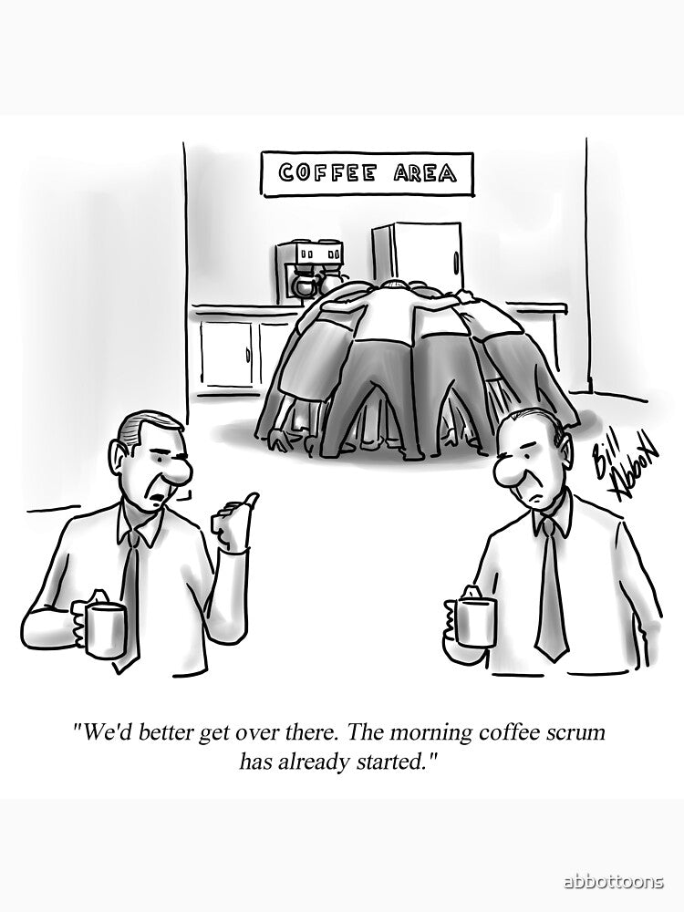 Classic Office Coffee Scrum Cartoon by abbottoons