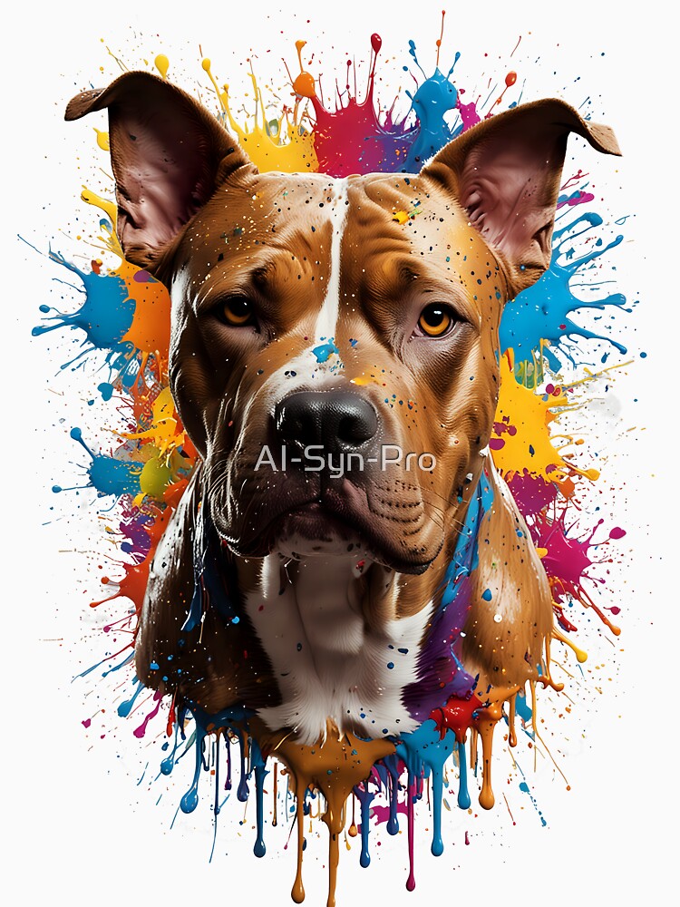 Colorful Pitbull Art Abstract Dog Portrait Splash Painting by AI-Syn-Pro