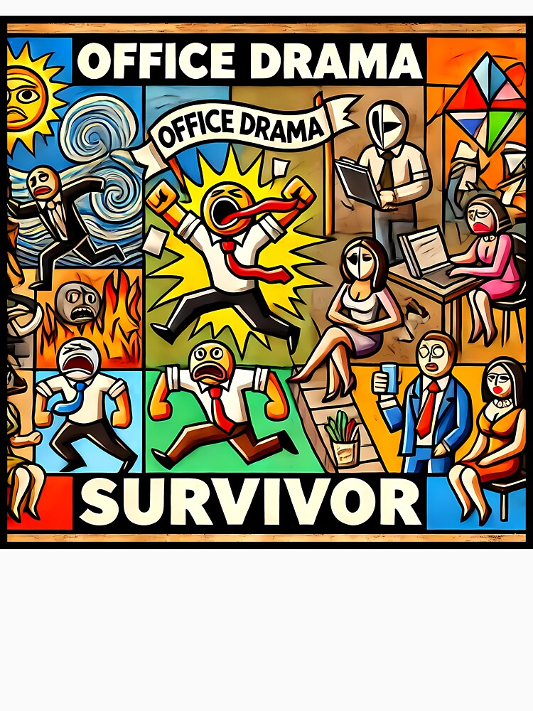 Office Drama Survivor – Funny Cubism Art T-Shirt by OzzFrequency