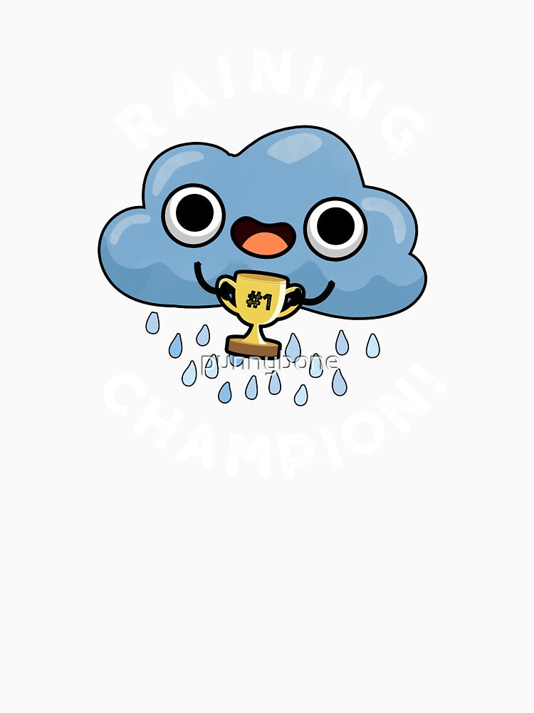 Raining Champ cute Weather Rain Cloud Pun (Dark BG) by punnybone