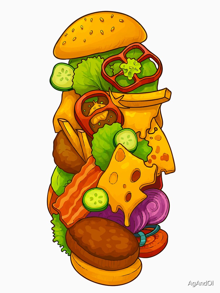 Ultimate Stacked Burger Cartoon Art by AgAndOl