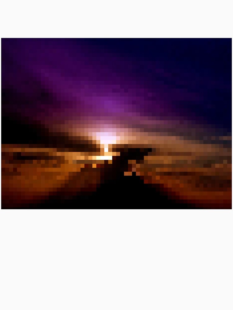 Pixelated Colorful Sunset Silhouette by Potato Quality Prints