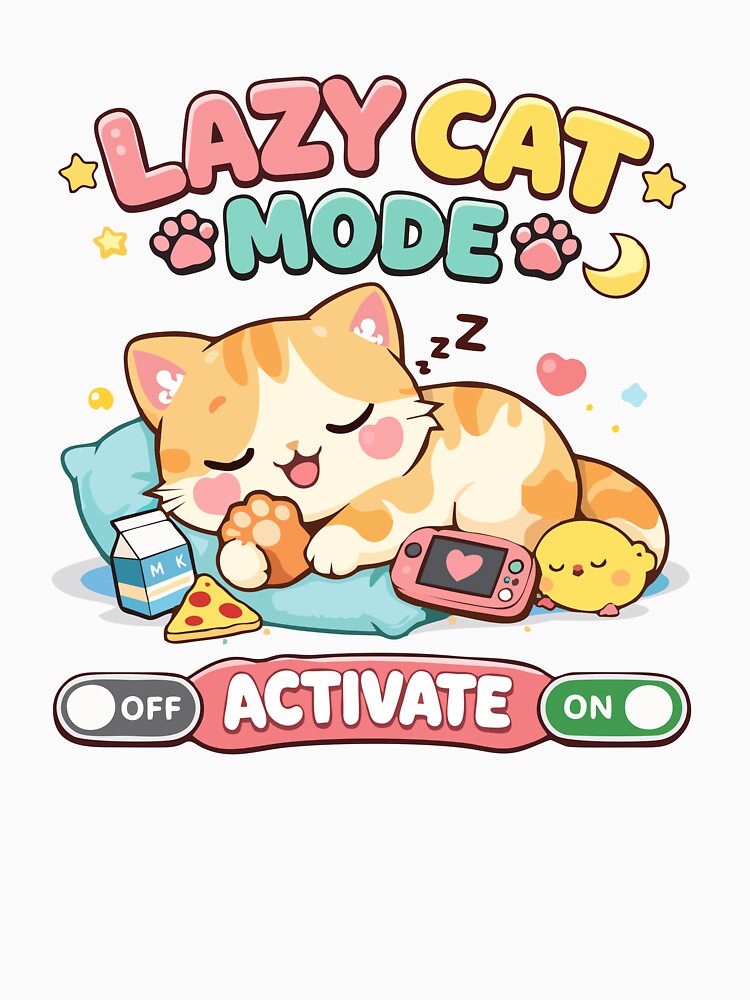 Lazy Cat Mode On – Cute Kawaii Sleeping Cat Gaming Relax Meme T-Shirt by DarojadNR