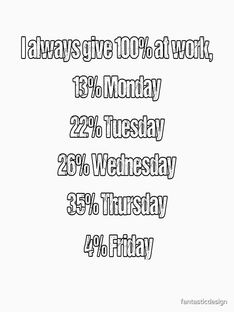 Funny Sarcastic Humor I Always Give 100% At Work by fantasticdesign