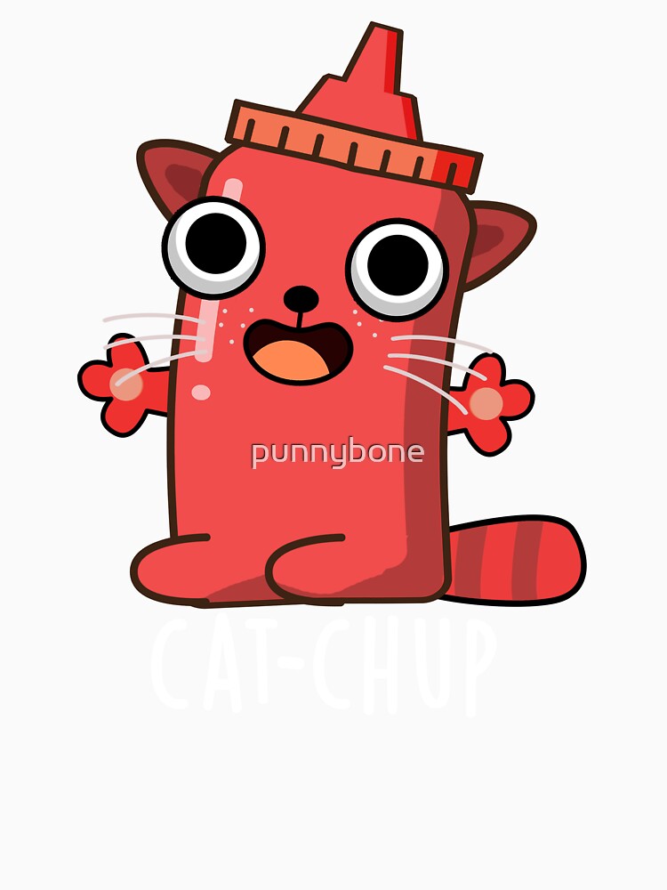 Cat-chup Funny Ketchup Pun (Dark BG) by punnybone