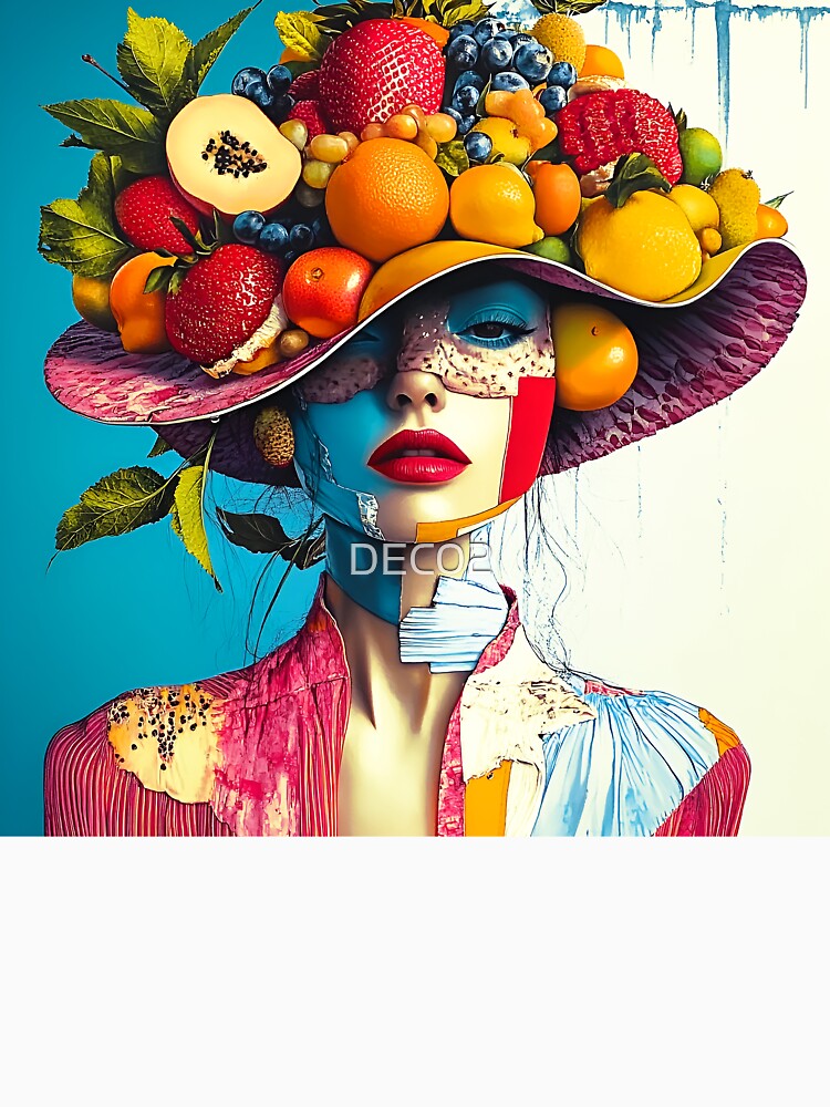 Whimsy Pop Art Female With Colorful Fruit Hat by DEC02