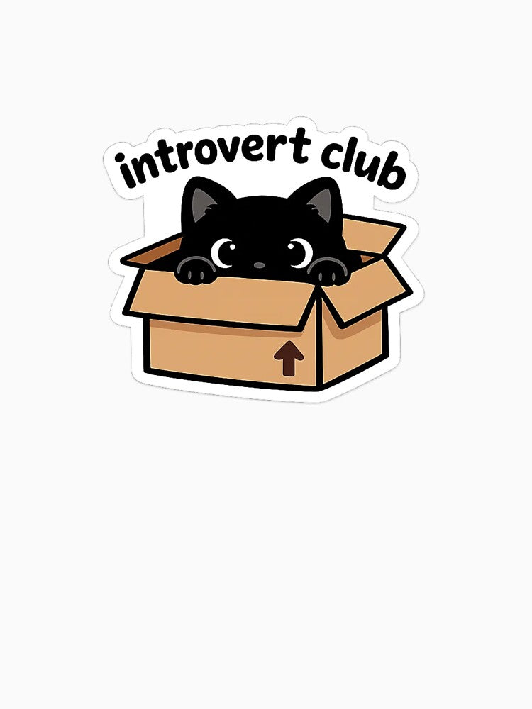 Introvert Club Cat In Box Cute Sticker by MyCreatureArt