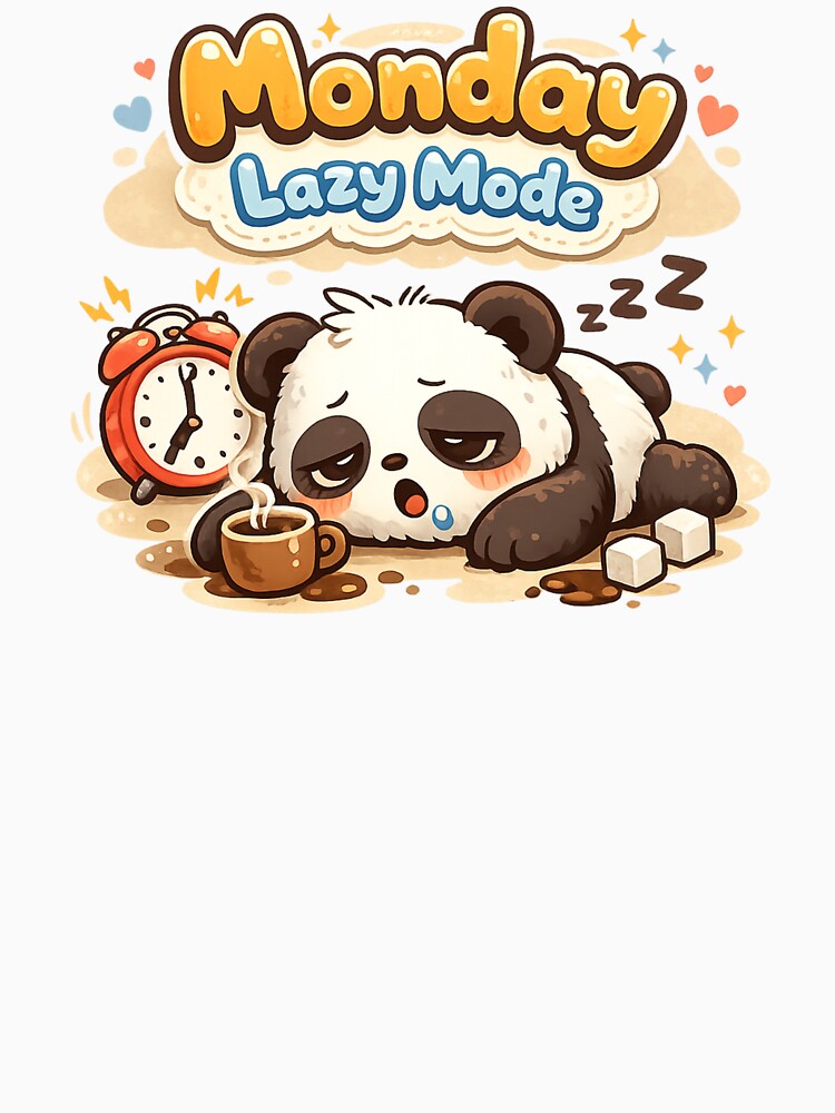 Cute Panda Monday Lazy Mode – Tired Panda Coffee Monday Mood T-Shirt by DarojadNR