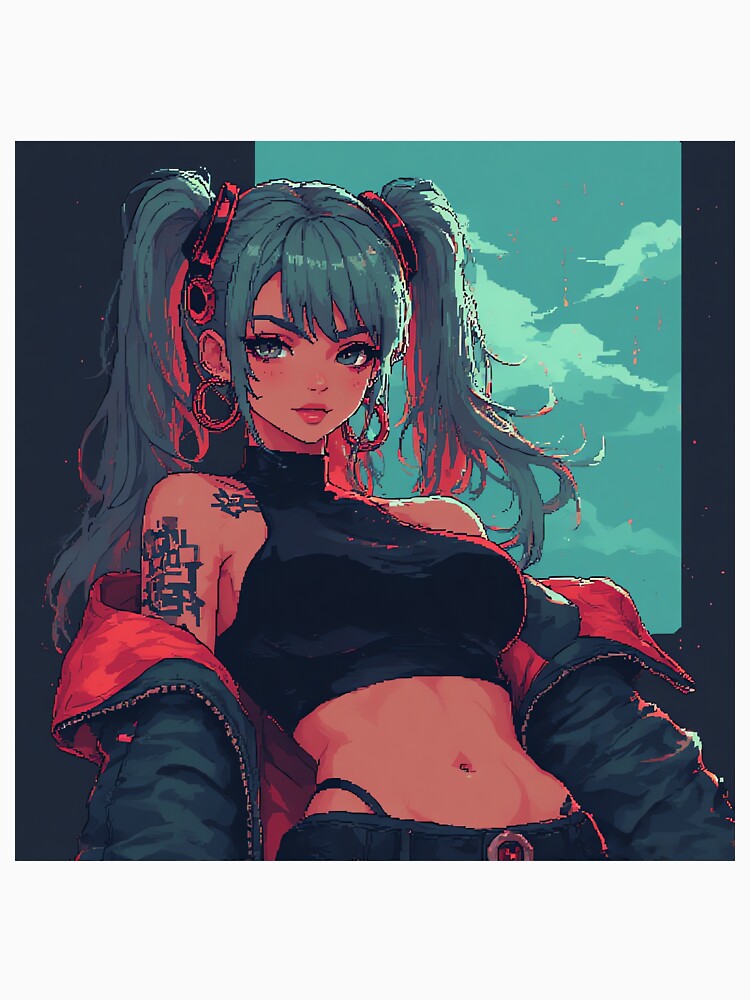 Retro Art Blue Hair Girl From Cyberpunk Beautiful by pexoboy