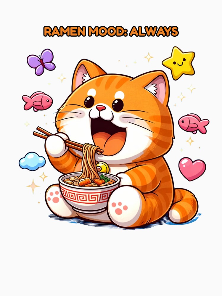 Ramen Mood: Always – Cute Cat Eating Ramen Kawaii Food Lover Design by The-Mood-Lab