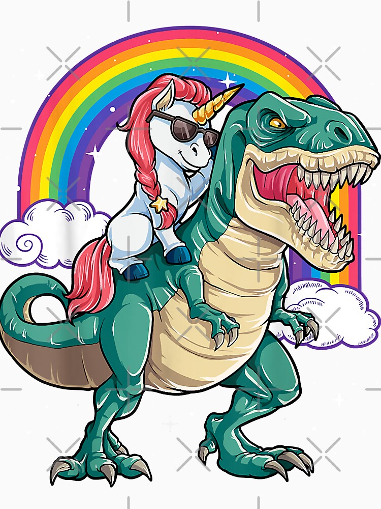 Unicorn Riding T-Rex A Tyranosaurus Rex Rided By A Unicorn by HumbleShirt