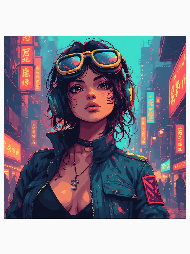 Retro Pixel Art Beautiful Girl In Cyberpunk by pexoboy