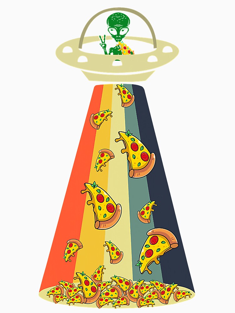 Funny Pizza UFO Alien Eating Pizza by NikolaMilosevic