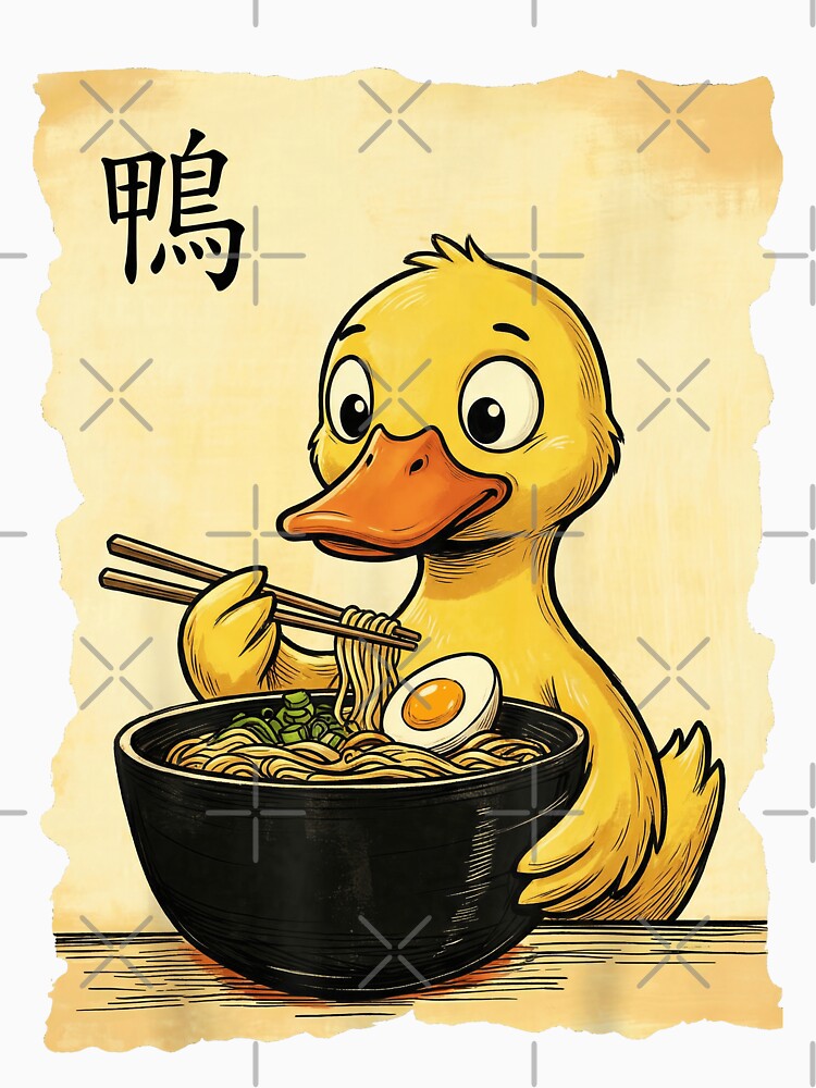 Cute Duck Eating Ramen Noodles - Kawaii Japanese Food Lover by Bongocomic