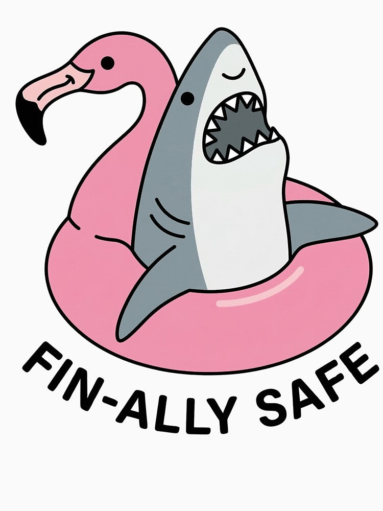 Fin-ally Safe – Funny Shark Summer Pun by aiqdelicia