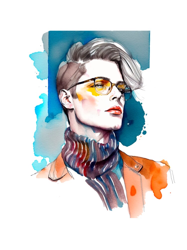 Stylish guy with glasses, watercolor, sketch by AvotArt