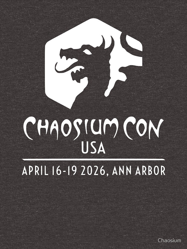 Chaosium Con USA 2026 Official T-Shirt - White Logo by Chaosium