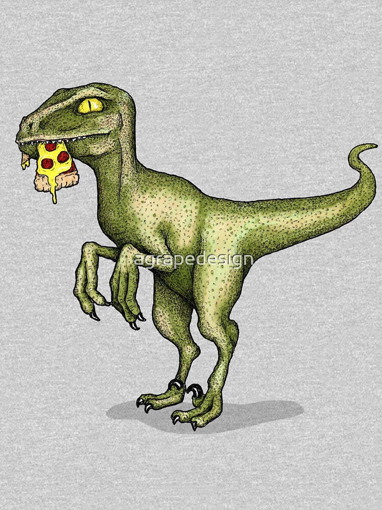 Raptor dinosaur eating pizza slice by agrapedesign