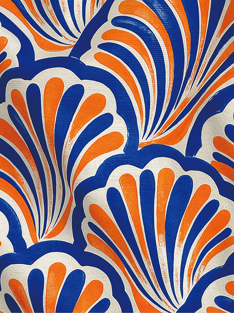 Modern Art Deco Scallop Pattern - Retro Blue and Orange Shells by ReijeeLap
