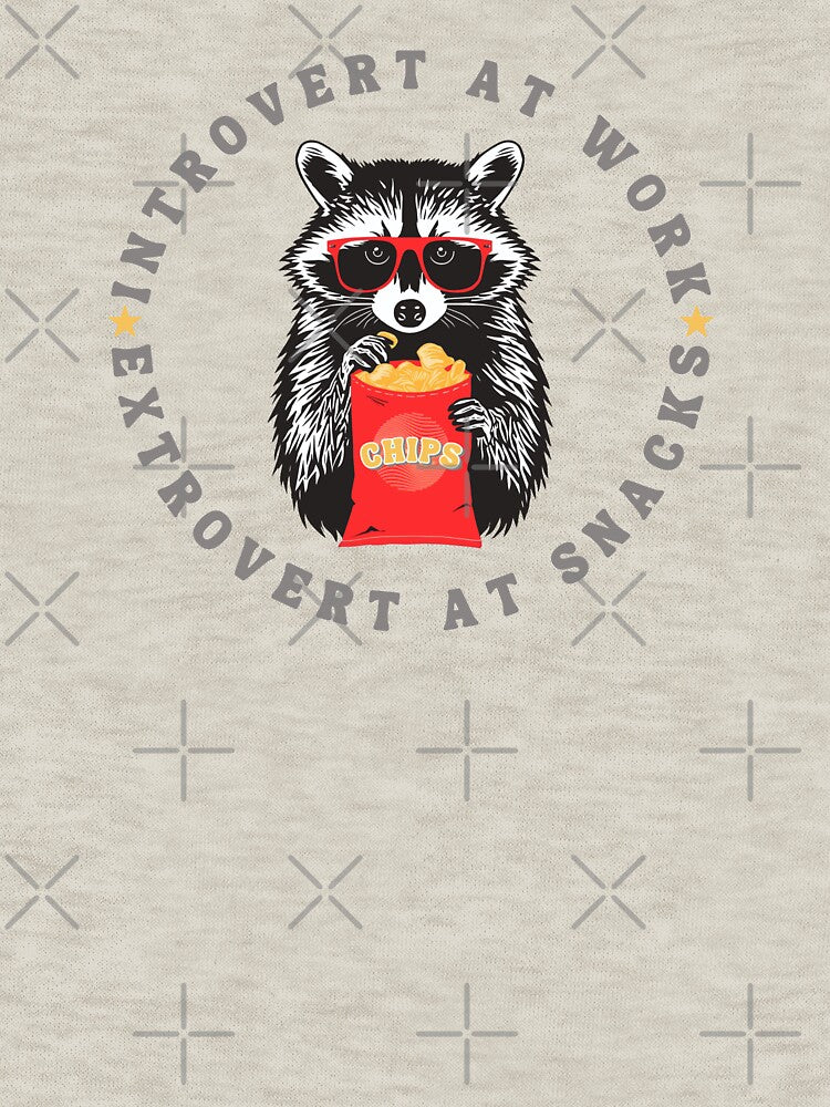 Introvert at Work Extrovert at Snacks, Raccoon and Chips by Shedronpanda
