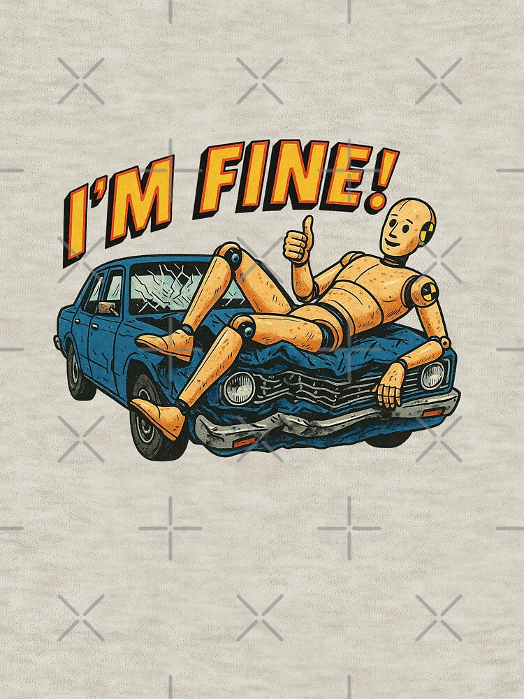 I’m Fine – Crash Test Dummy on Crashed Blue Car by The Devil's Bargain