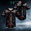 BEST Red Neckline Werewolves Viking Reaper Prayer Skull Baseball Shirt