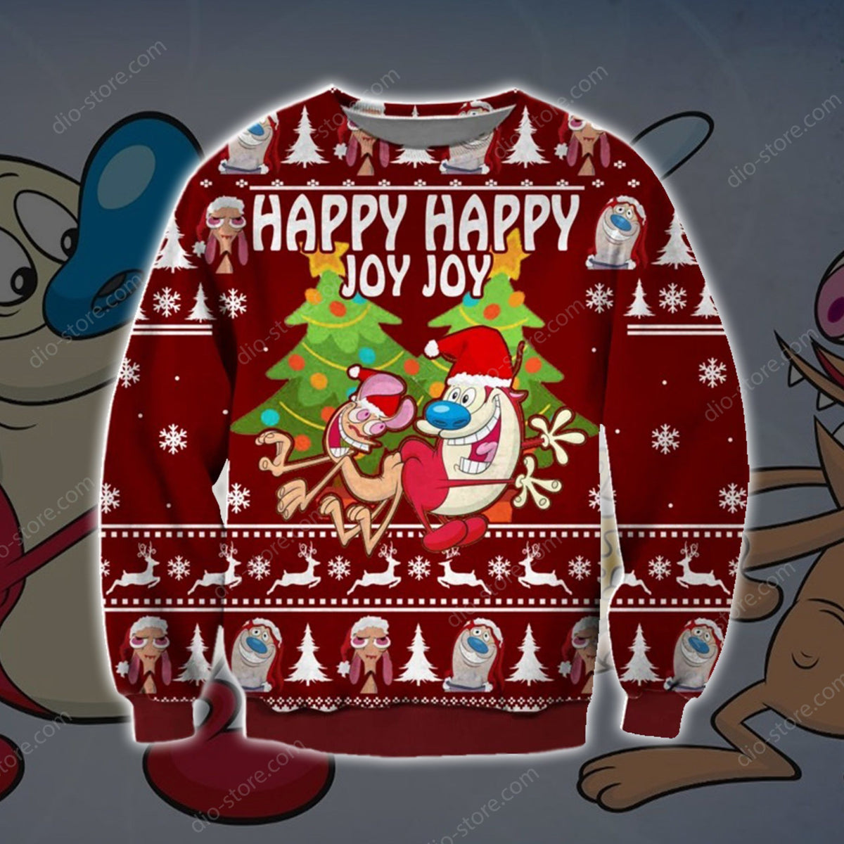 Ren And Stimpy Knitting Pattern 3D Print Ugly Christmas Sweater