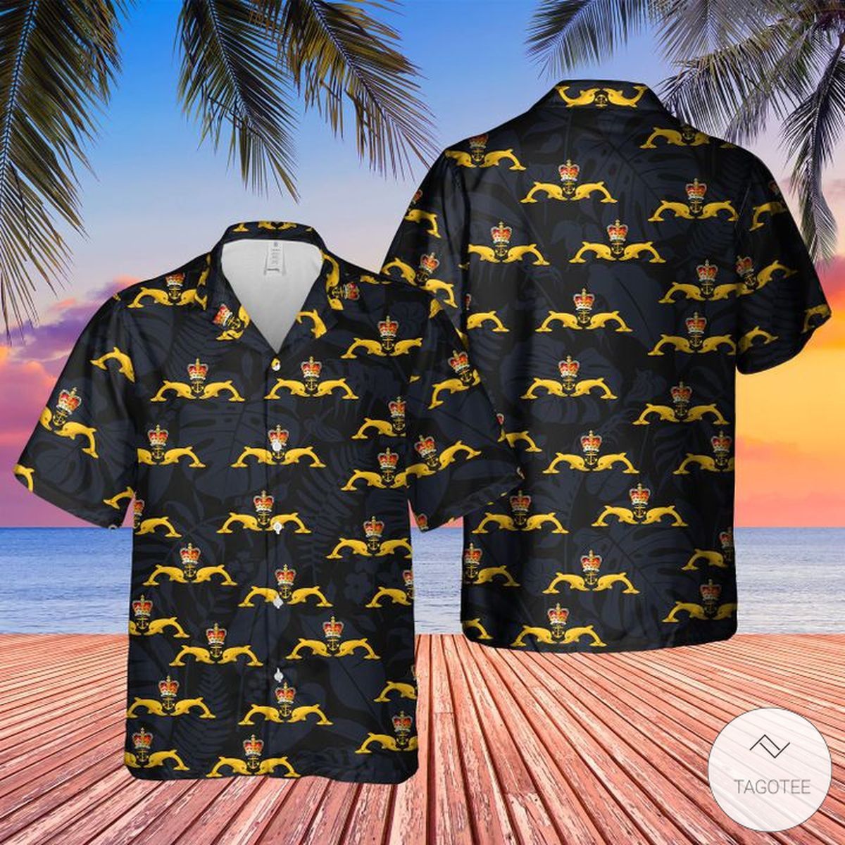 Royal Navy Dolphins Badge Themed Unique Hawaiian Shirt Design