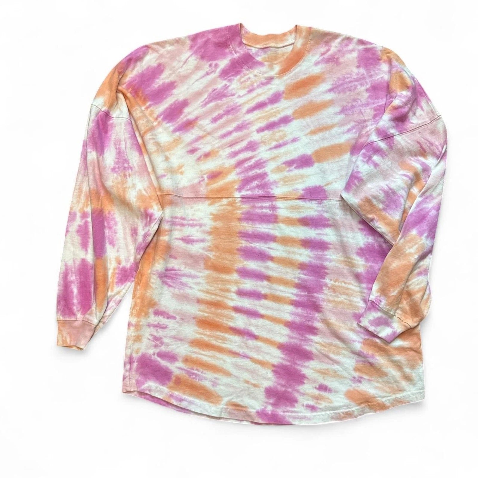 SPIRIT JERSEY Reworked Custom Dye Pink Orange Tie-Dye Long-Sleeve Top — MEDIUM