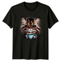 Adorable Fluffy Kitten Sipping Hot Womens T-Shirt Kawaii Animals Cat Lover