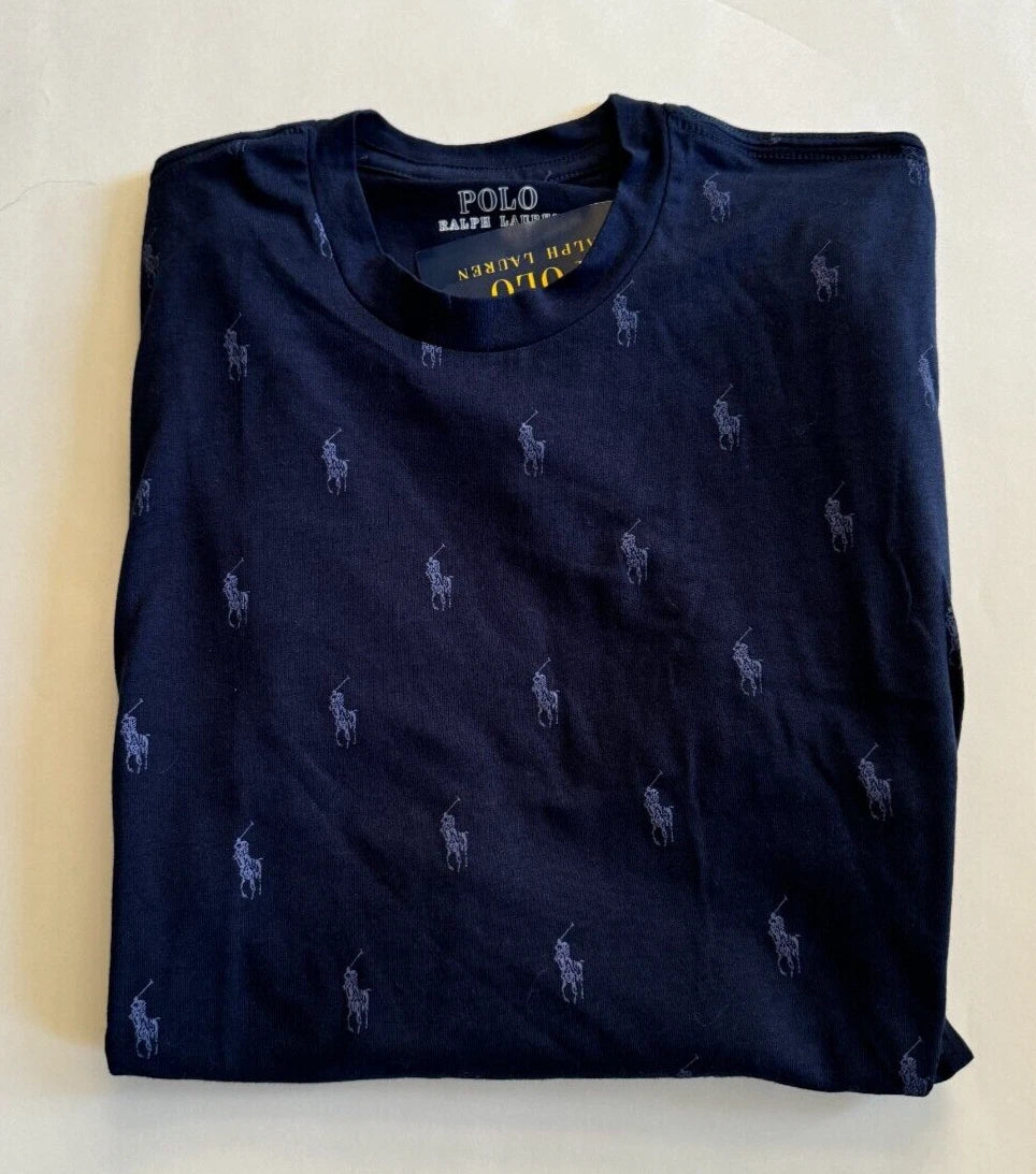 NWT Mens Polo Ralph Lauren Allover Pony Logo Long Sleeve Crew Knit Sleep T-Shirt
