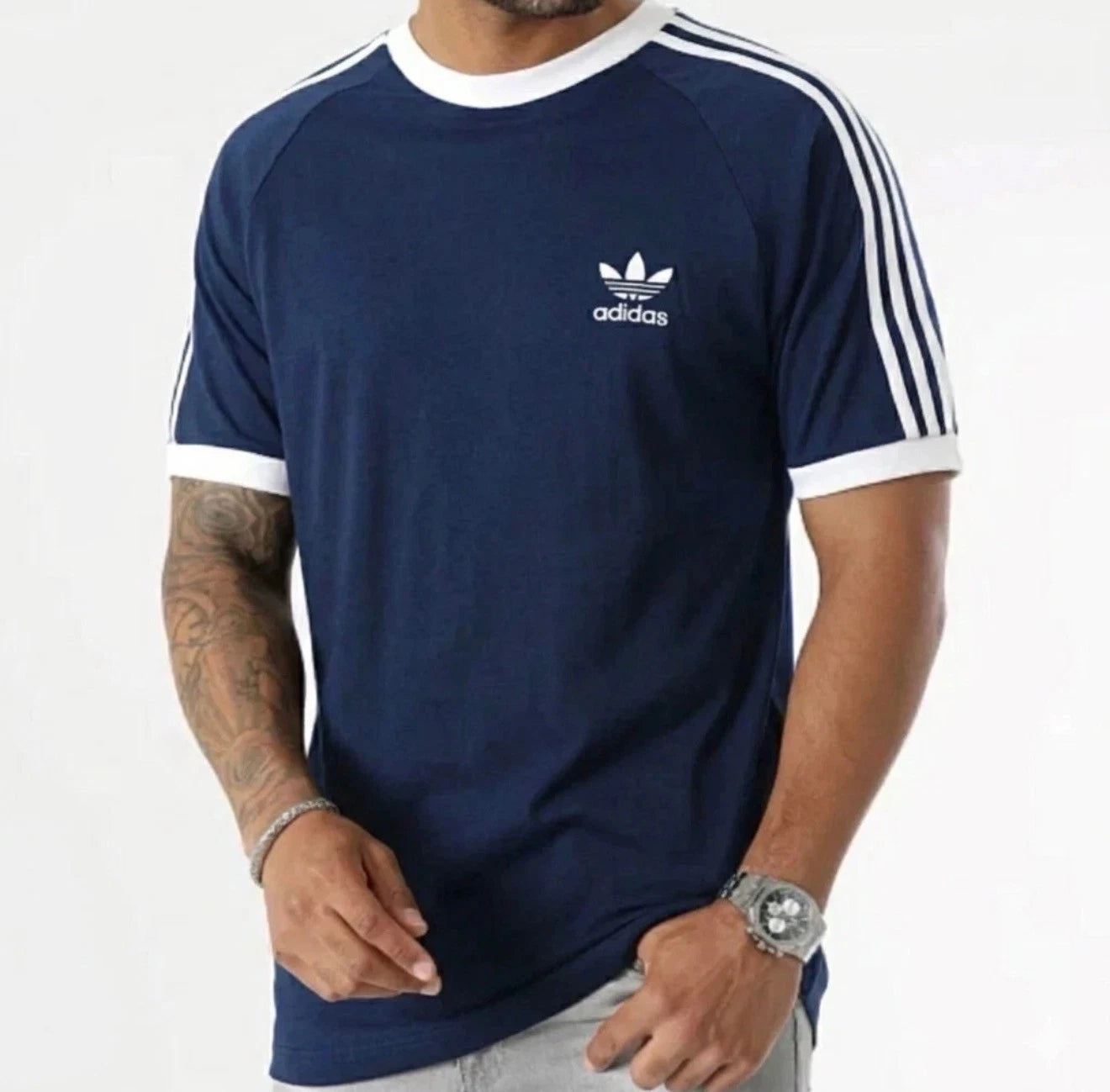 Adidas Originals Cotton 3-Stripe Contrast Piping Tee