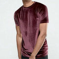 Mens Womens Velvet Short Sleeve T-Shirt Crew Neck Velour Top Tee shirt Retro