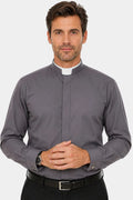 Men's Clergy Shirt Roman Collar Long Sleeve Grey Pastor Priest Church Wear