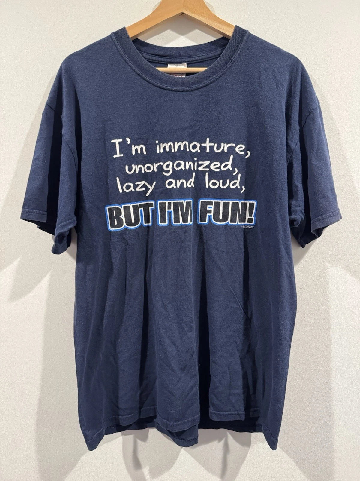 Vintage Immature Lazy Loud Shirt Mens Large Blue Funny Gildan Graphic Tee 00s