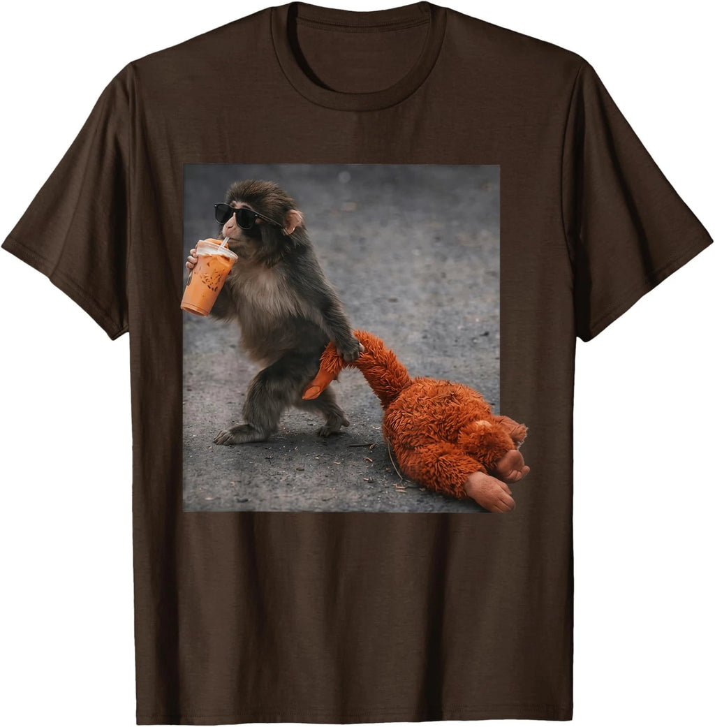 Retro Baby Monkey Punch Drinking Iced Coffee Unisex T-Shirt