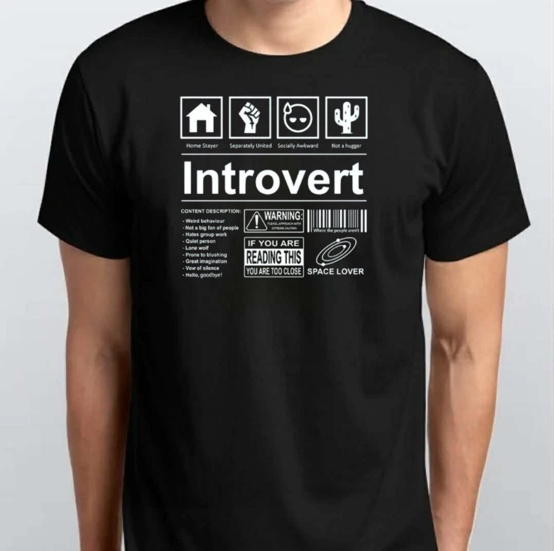 Introvert Logo T Shirt Funny Humor Intro T-SHIRT S M L XL XXL 3 4 XL Black White