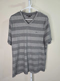 Mens Gray And Light Gray Striped Short Sleeve V Neck Top Sz Xl