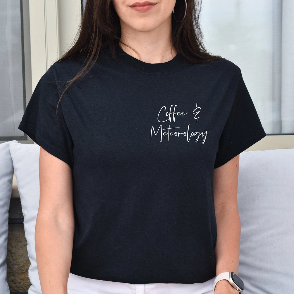 Coffee and meteorology pocket Unisex T-shirt Meteorologist tee Black Navy Dark H