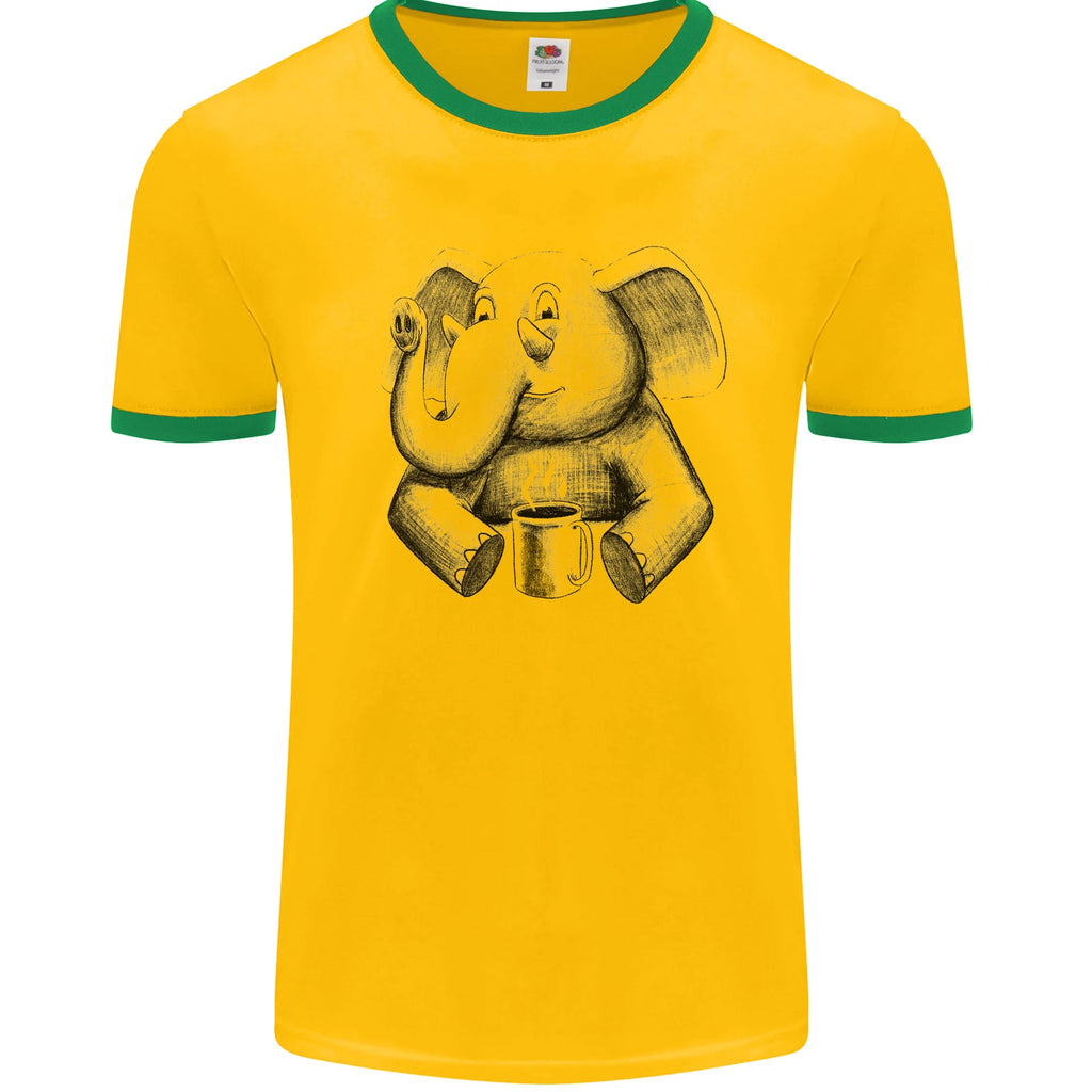 An Elephant Drinking Coffee Mens Ringer T-Shirt
