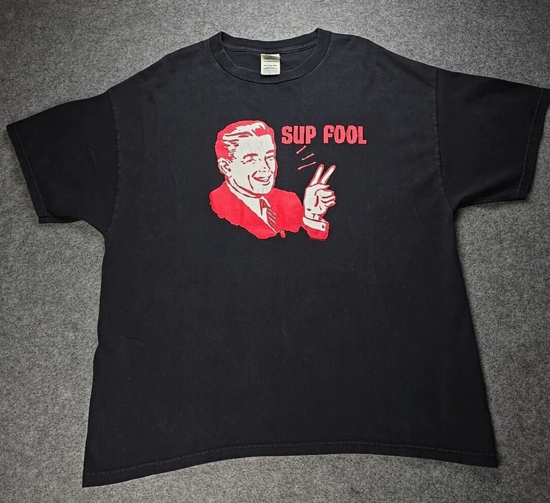 Y2K Skater "Sup Fool" Tee Shirt Great Graphic! Black XL