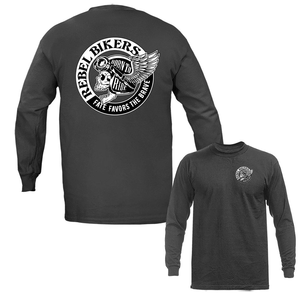 Rebel Bikers Vintage Classic Custom Motorcycle Graphic Long Sleeve