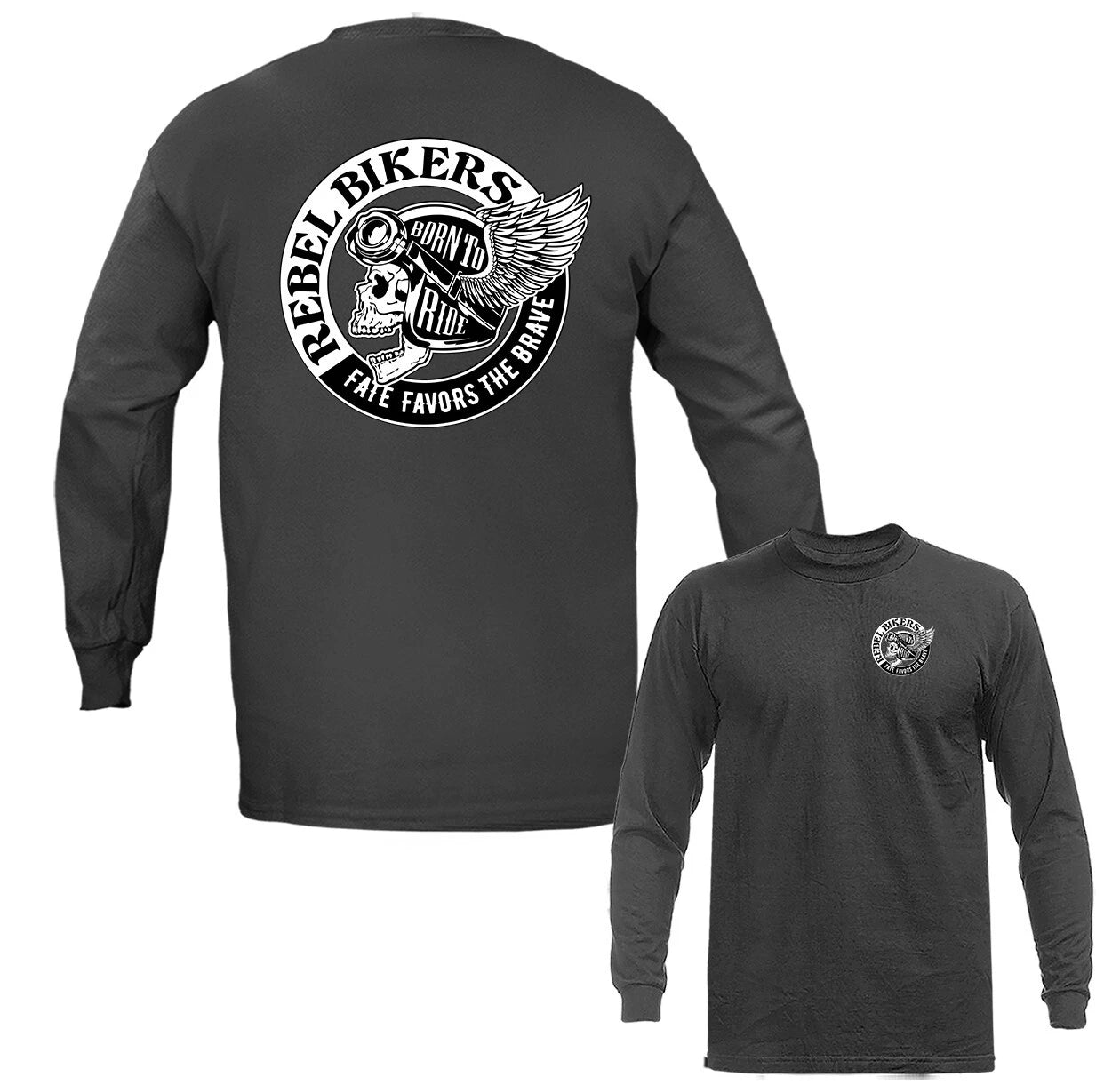 Rebel Bikers Vintage Classic Custom Motorcycle Graphic Long Sleeve