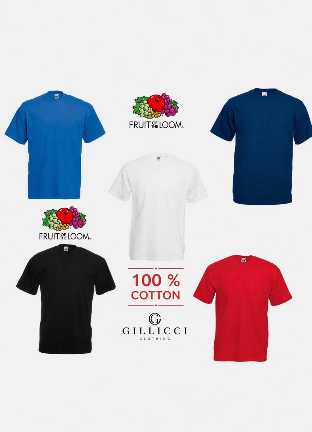 Mens Plain Quality Fruit of the Loom Weight Cotton Round Neck T Shirt Small- 5XL