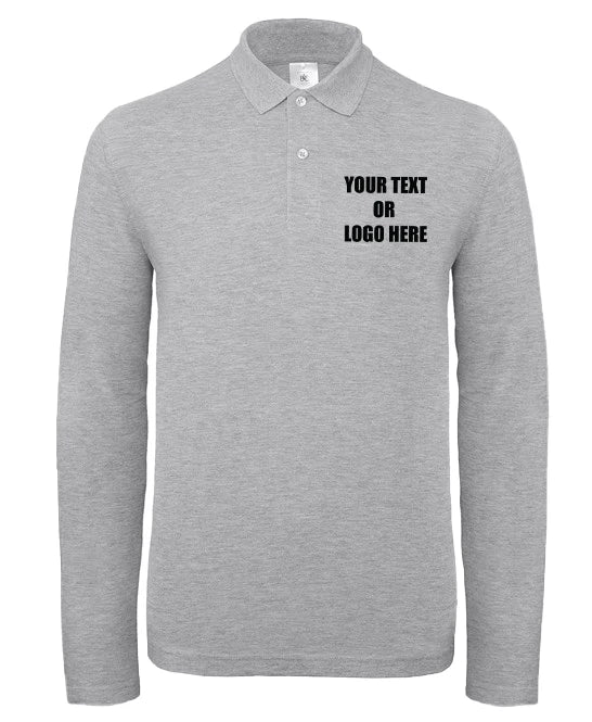Personalised Custom Printed B&C Collection Cotton Piqué Polo Shirt Long Sleeve