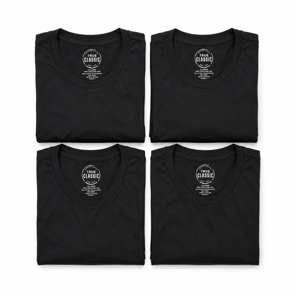 True Classic - Crew Neck - Short Sleeve T-Shirt - Black - Large - 4 Pack