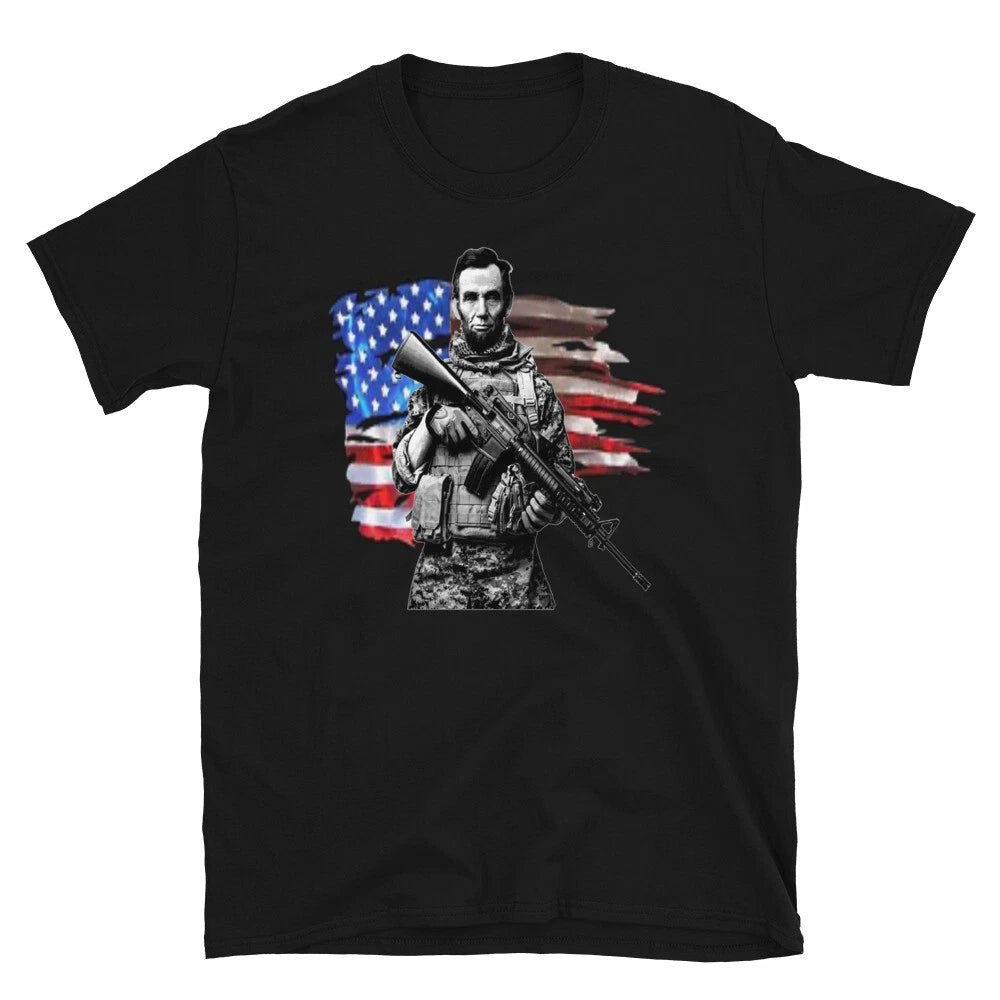 Tactical Abe Lincoln Soldier with Flag Short-Sleeve Unisex T-Shirt